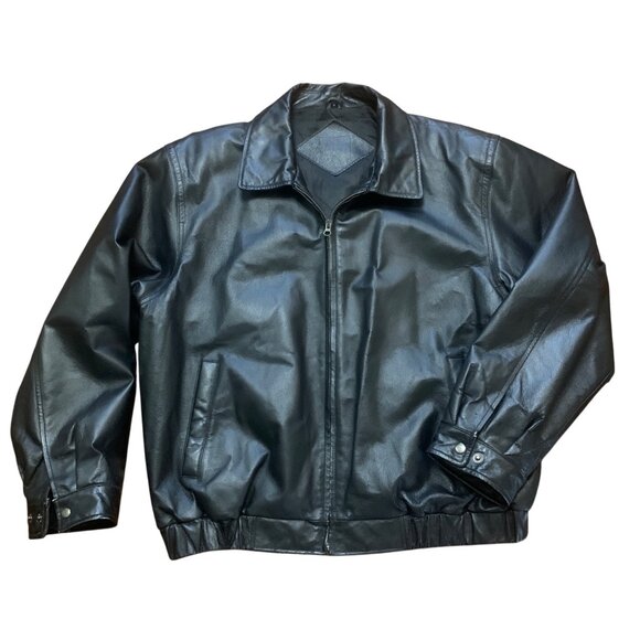 Black Classic Leather Bomber Jacket Elastic Waist Mens Sz XL By Junction West - Picture 1 of 9
